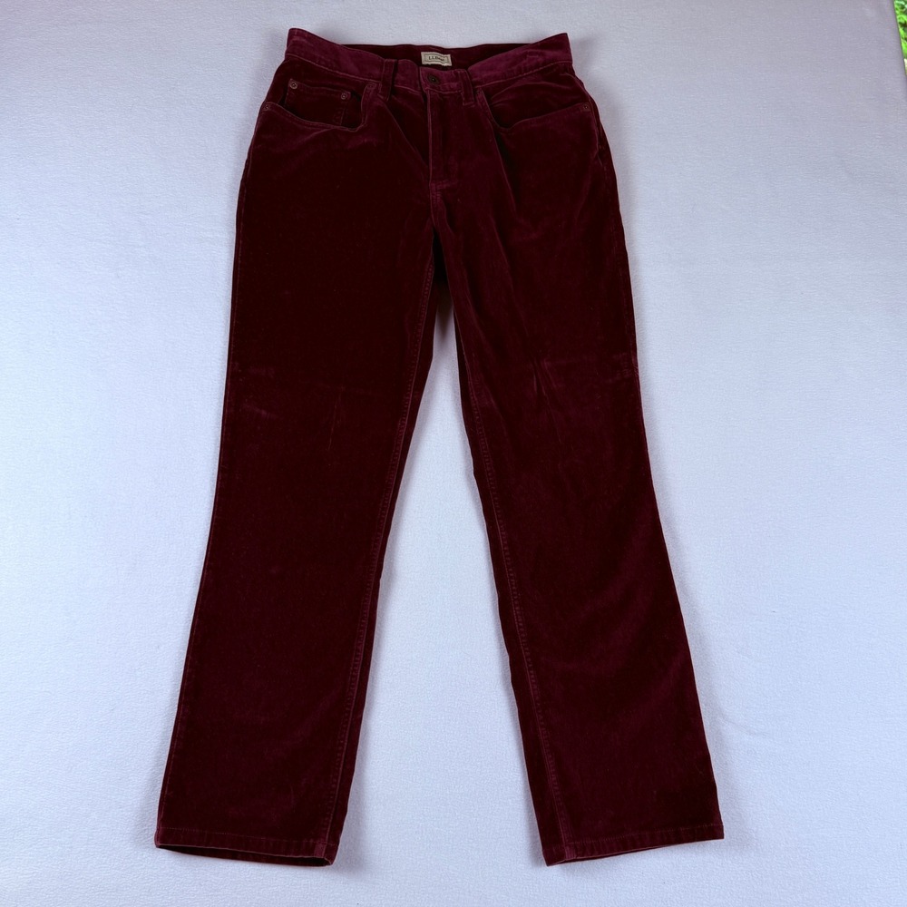 LL Bean Velour Pants Womens 6 Petite Burgundy Straight Leg Stretch Dark Academia